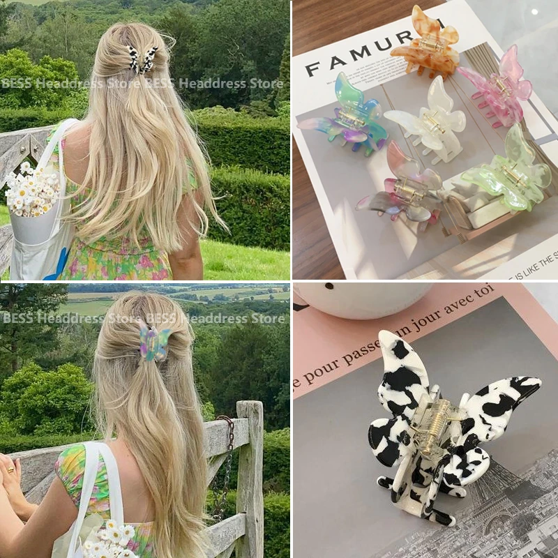 Acetate Butterfly Hair Claw Gradient Hairpin Clip Claws Sweet Fairy Geometric Hair Barrettes for Women Girls Hair Accessories