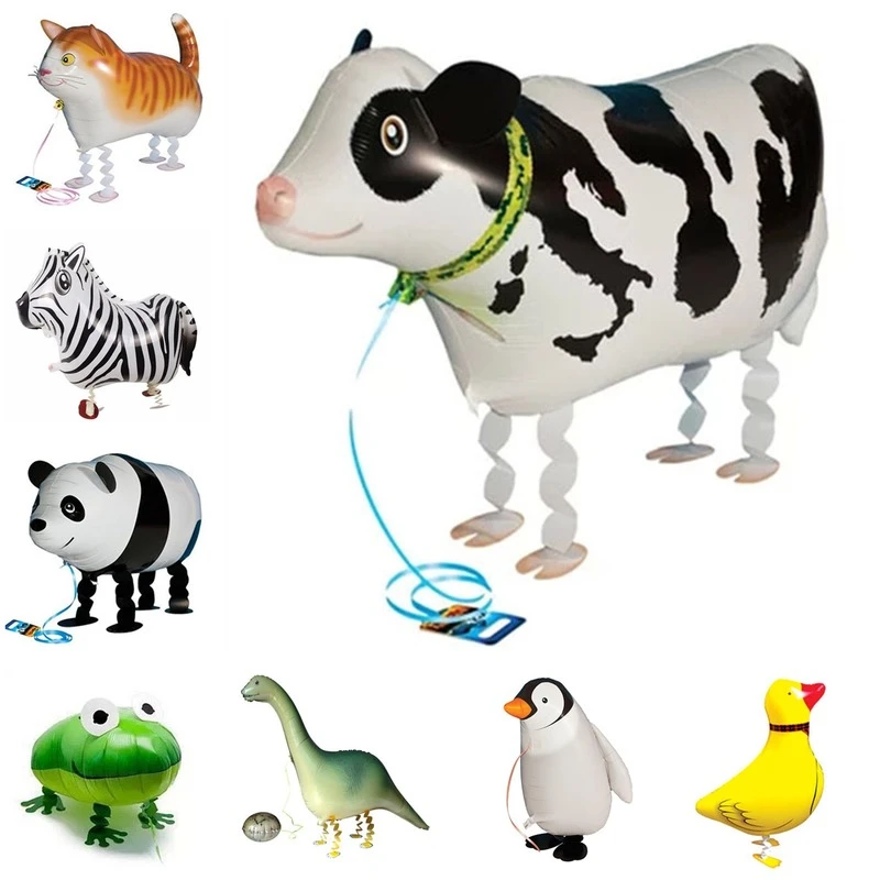 Walking Animals Foil Balloon Pet Walking Cat Cow Frog Helium Balloons Baby Shower Party Birthday Wedding Decorations Kids Toys