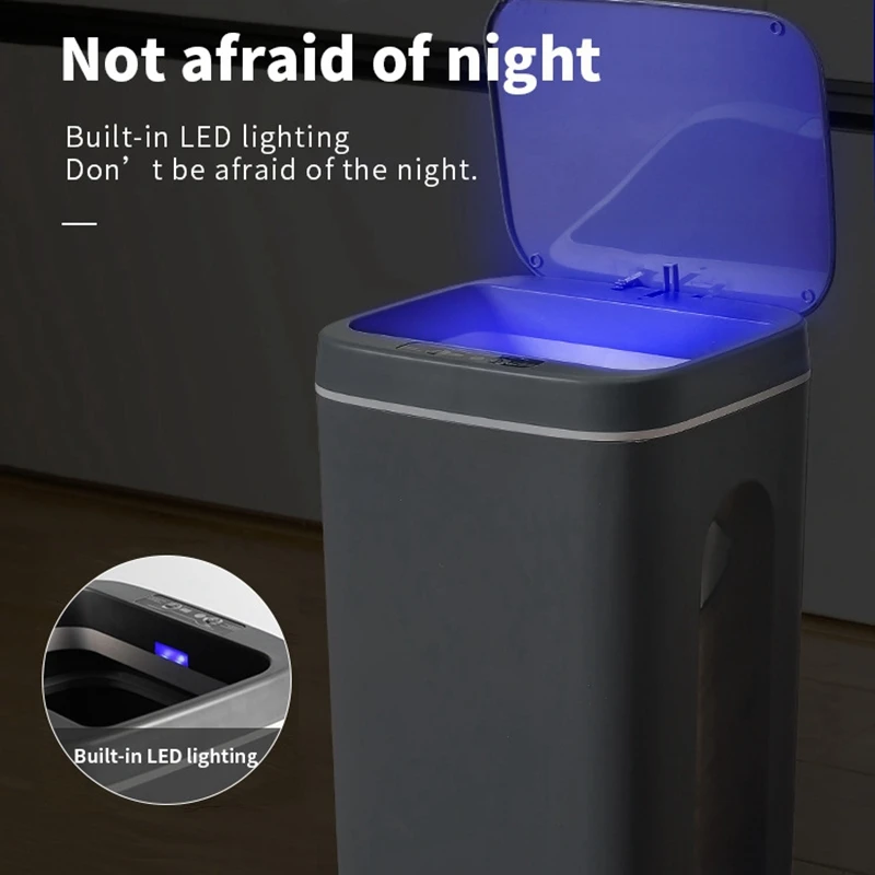 Automatic Trash Can Dustbin Bin for Kitchen Wastebin Sensor Intelligent Bucket Garbage Storage Bathroom Paper Basket LED Light