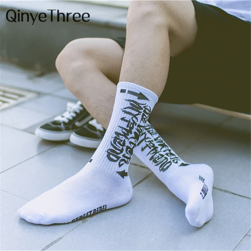 Harajuku Men's Humor Words Printing Socks Ulzzang Hip Hop Street Skateboard Unisex Crew Lovers' Happy Sokkem Dropship 2Pcs=1Pair