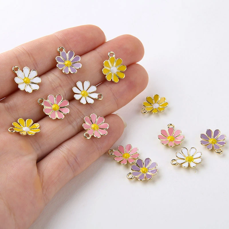 10pcs/pack Flower Enamel Charms  Handmade Craft Metal Charms for Keychains Earring  DIY Jewelry Making 12x14mm