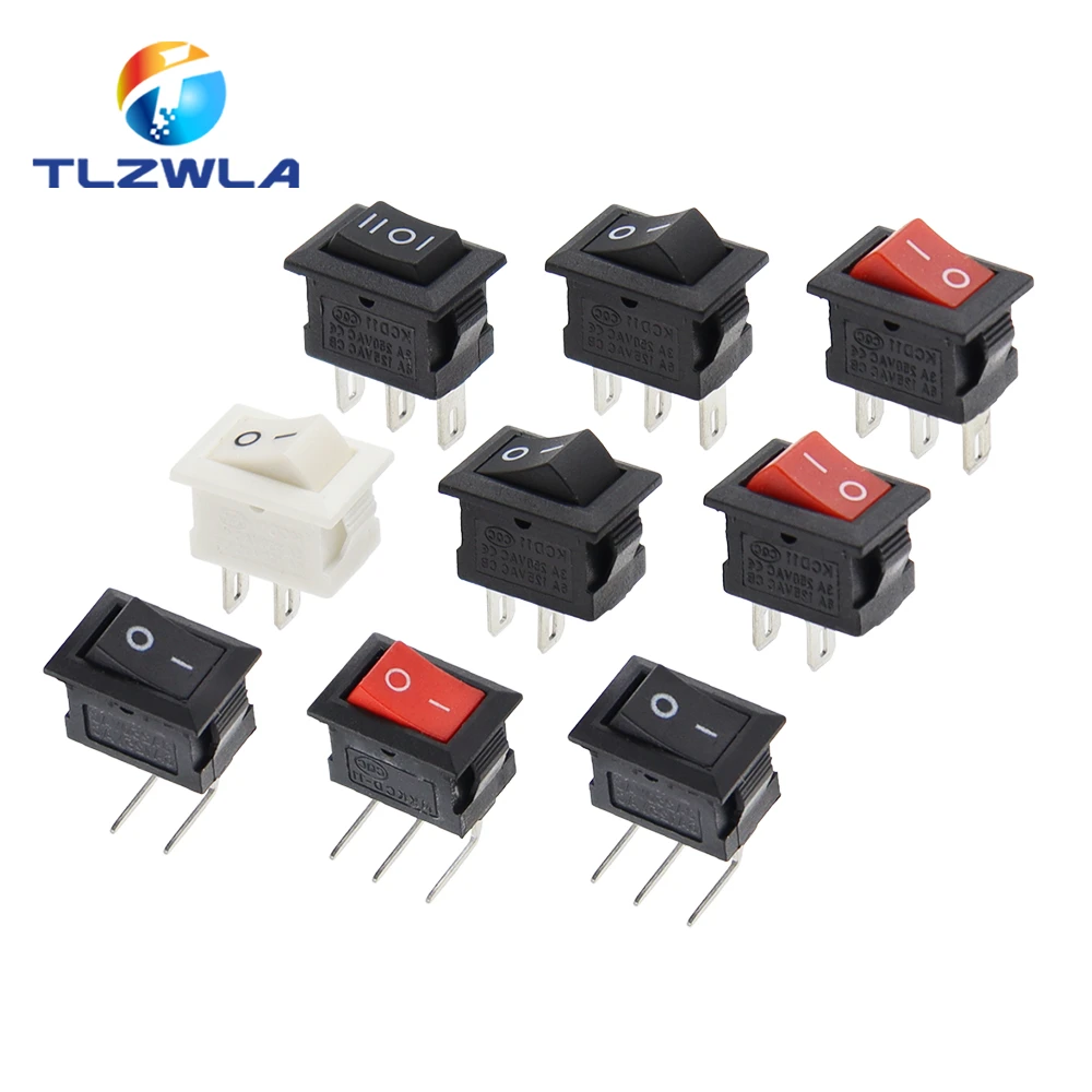 10PCS KCD11 Rocker Switch 10*15mm Mini Push Button Switch ON-OFF / ON-OFF-ON 2 Pins / 3 Pins 3A 250VAC / 6A 125VAC 10x15mm