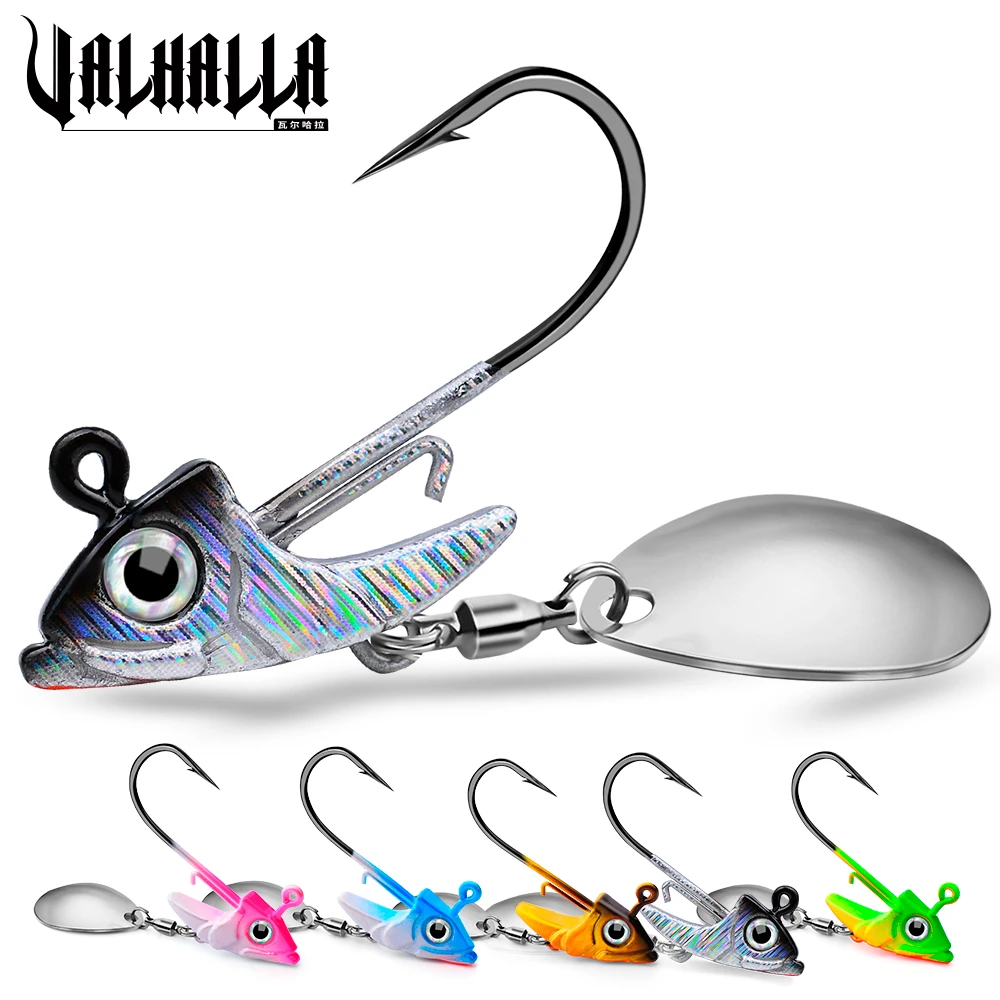 VALHALLA 1pc Metal Jigs Fishing Hooks 7.5g 10.5g 15g Spoon Spinner Jigging Head Barbed Soft Lure Worm Hook Fishing Tackle