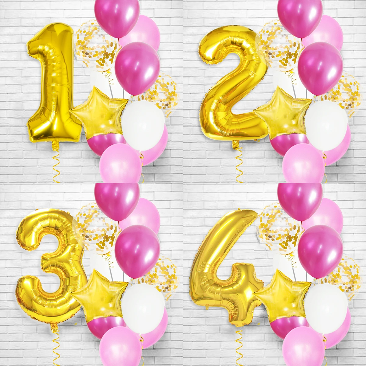 12pcs Number Foil Balloons Birthday Party Decoration Kids Baby Girl Princess 1 2 3 4 5 6 7 8 9 Years Old 1st Birthday Latex Ball