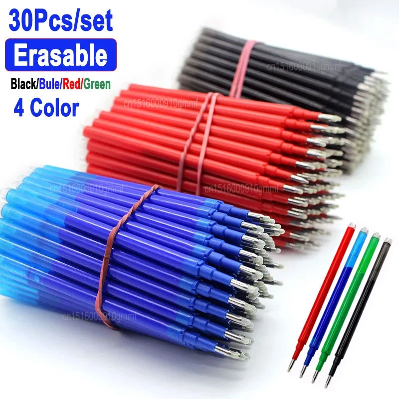 DELVTCH 30Pcs Erasable Gel Pen Refill 0.7mm Replacement Office School Writing Stationery Accessories 8 Color Ink Blue Black Red