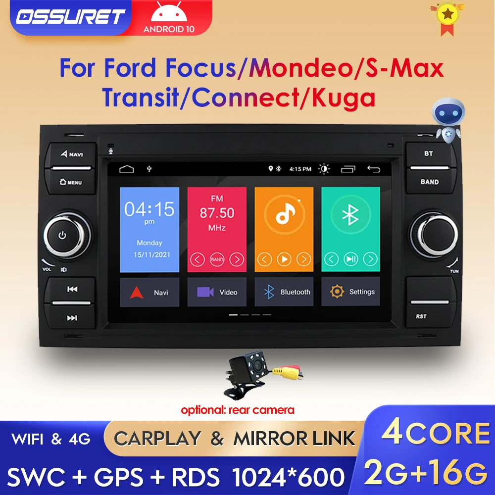 DSP IPS 2Din Android 10 Car Radio Multimedia For Ford Mondeo S-max Focus C-MAX Galaxy Fiesta Transit Fusion Connect Kuga DVD GPS