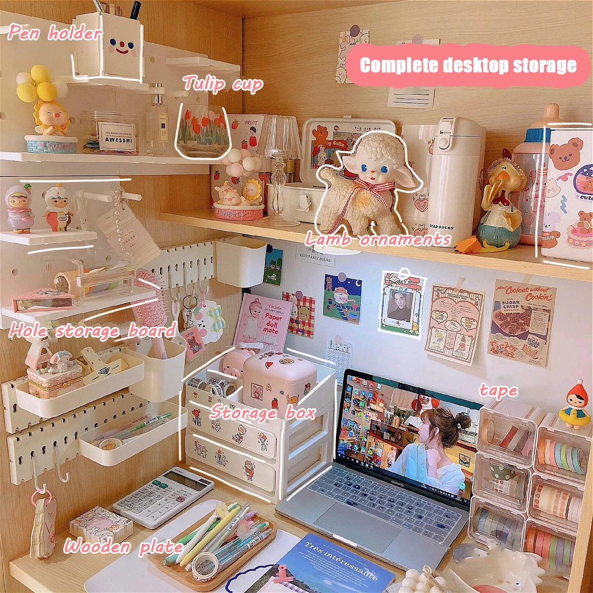 W&G Organizer Desktop Storage Box Drawer Shelf Storage Box Container Holder Organizer Cosmetic Stationery Kawaii Desk Rack 2021