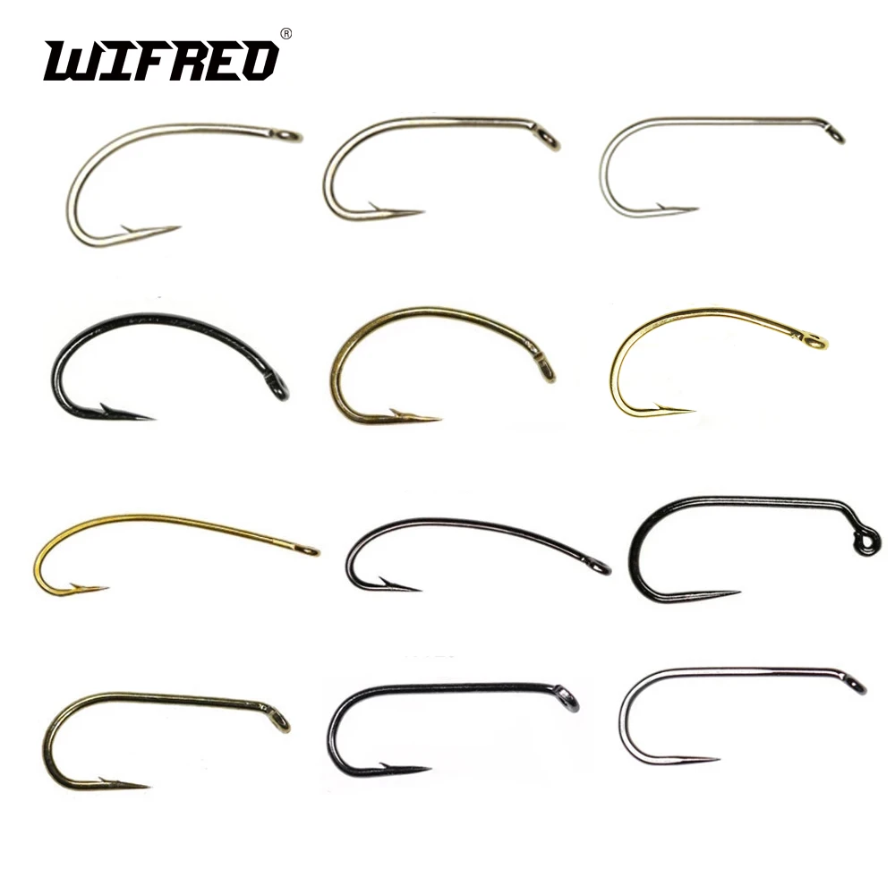 Wifreo 500PCS Fly Hook Nymph Bug Shrimp Pupae Larvae Caddis Fly Tying Fish Hooks #10 #12 #14 Gold Bronze Sharp Wholesale