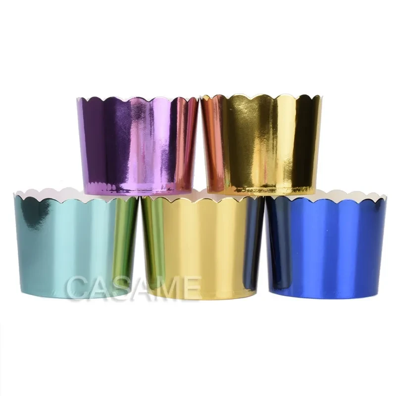 10pc shining big foil Cupcake paper Holders wedding decorations Wrapper Wraps cake box Muffin Paper Holders foiled gold cupcake