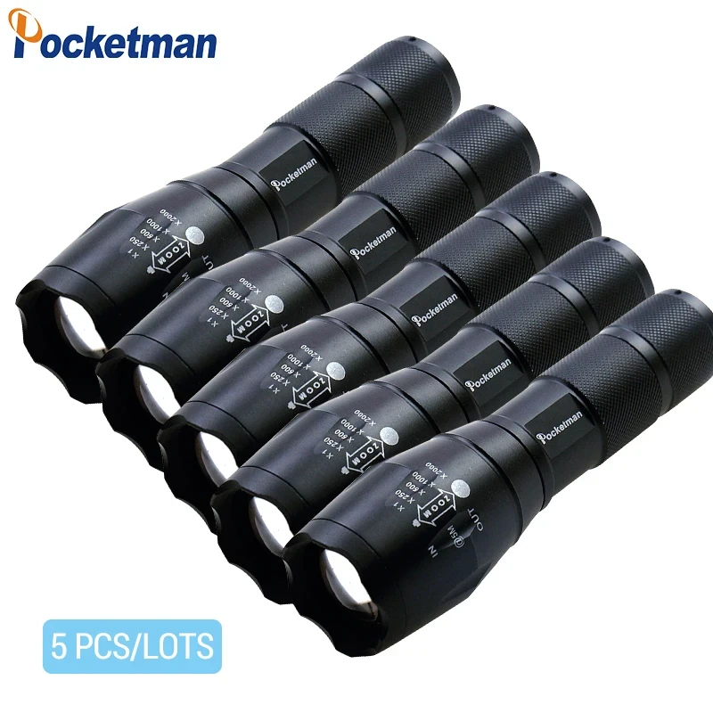 2020 HOT 5 PCS/LOTS High Power XML-T6 5 Modes Super Bright LED Flashlight Waterproof Zoomable Torch lights z15