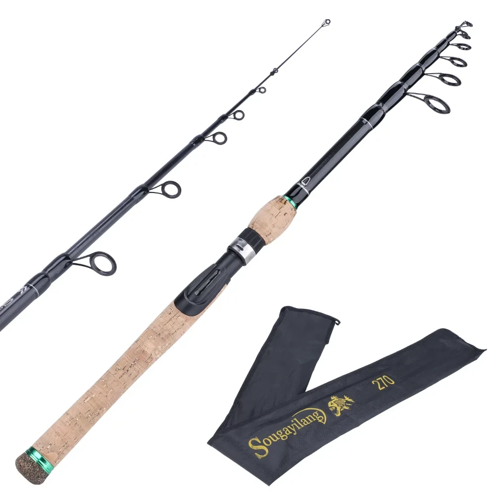 Sougayilang New Telescopic Lure Rod 1.8M 2.1M 2.4M 2.7M Carbon Fiber Cork Wood Handle Spinning Rod Fishing Pole Tackle