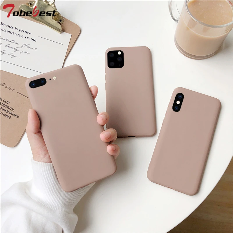 Brown Matte Phone Case For iphone 13 12 11 Pro XS Max XR X 8 7 6S 6 Plus SE 5 5S Silicone Cases Solid Color Soft TPU Back Cover