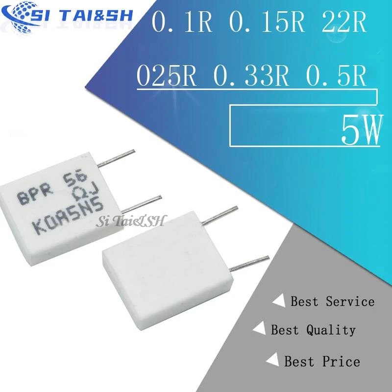 10pcs BPR56 5W 0.001 0.1 0.15 0.22 0.25 0.33 0.5 ohm Non-inductive Ceramic Cement Resistor 0.1R 0.15R 0.22R 0.25R 0.33R 0.5R