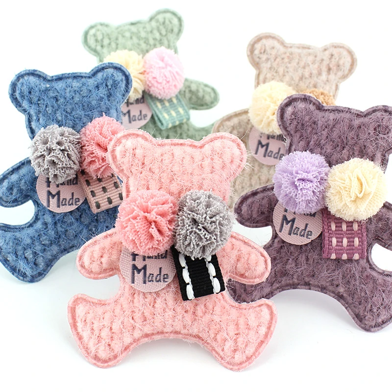 10Pcs 5.5*6.5cm Handmade Bear Flowers Ball Padded Appliques For DIY Baby hair Clip headwear crafts Decor Ornament Accessories