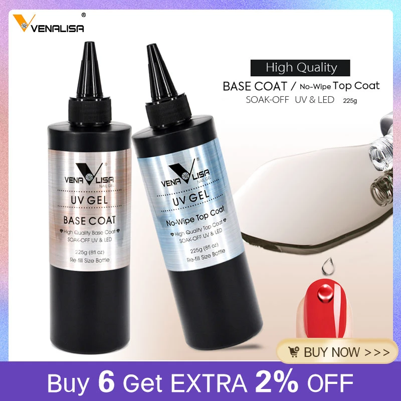 Venalisa Brand 225g Super Quality Refill Gel Nail Art Soak Off UV/LED No Wipe Top Coat Base Coat Without Sticky Layer Top Coat