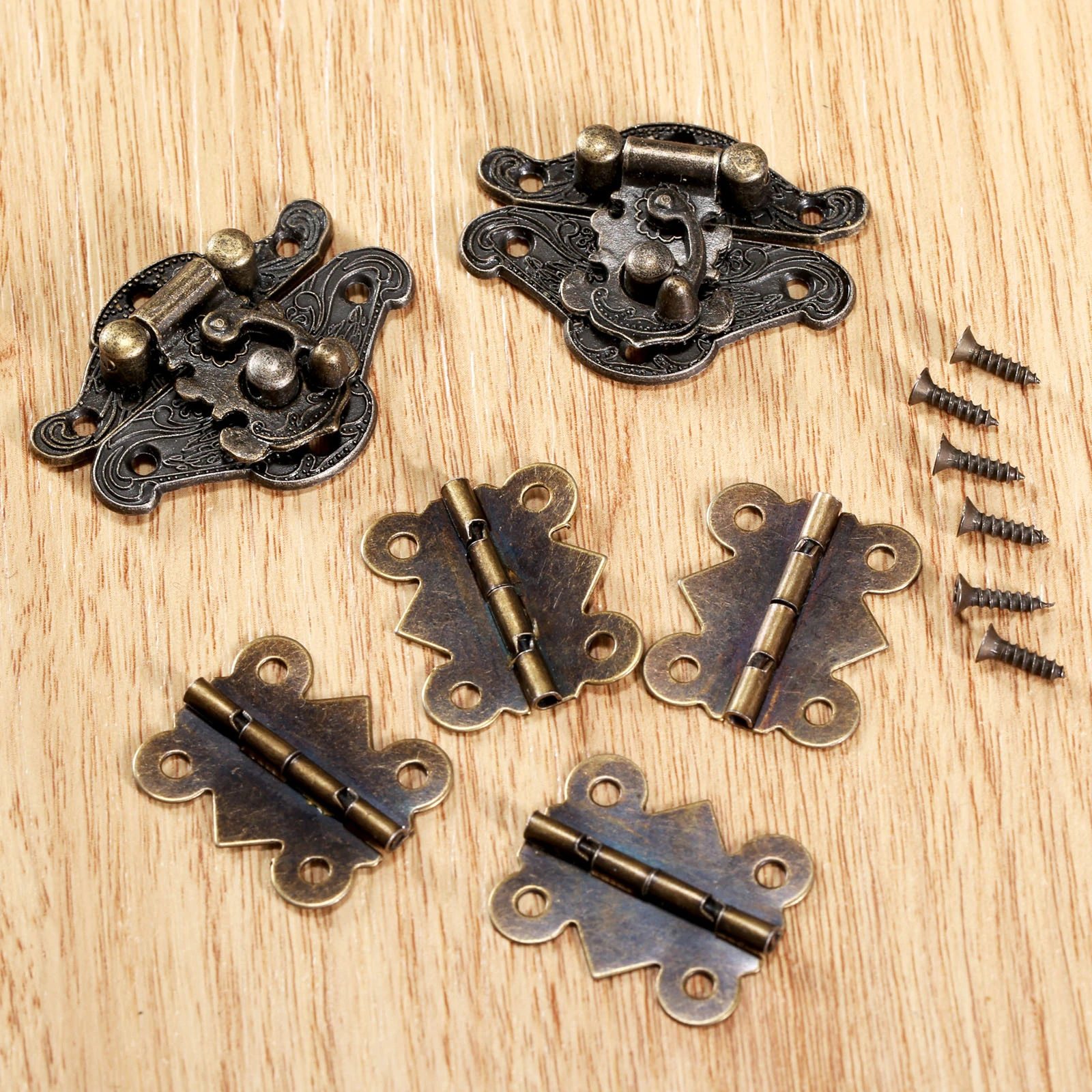 6Pcs/set Antique Bronze Jewelry Wooden Box Case Toggle Hasp Latch withCabinet Hinges Furniture Accessories Iron Vintage Hardware