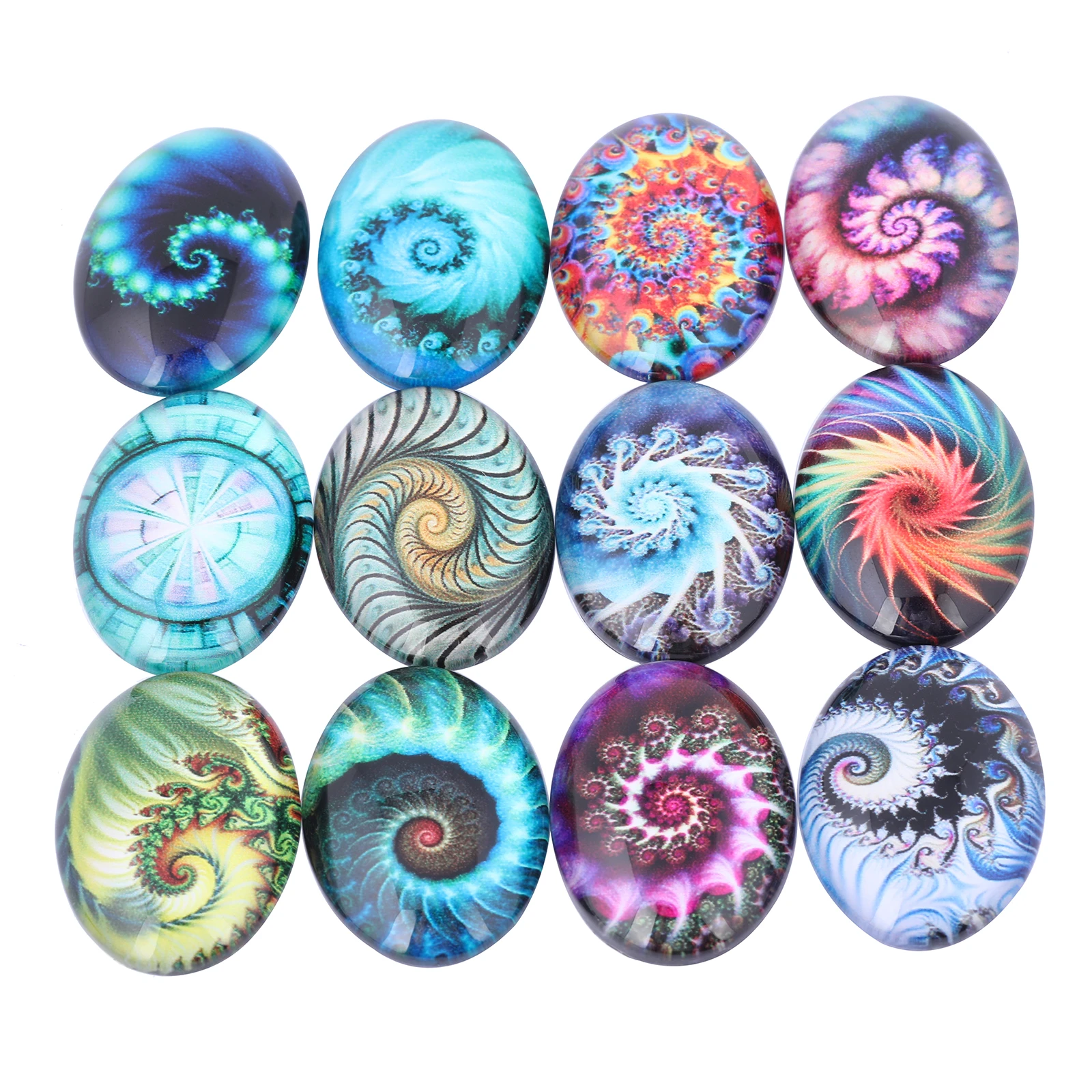 onwear 20pcs handmade mixed fractal photo oval glass cabochon 18x25mm 30x40mm diy flatback jewelry findings for pendant necklace
