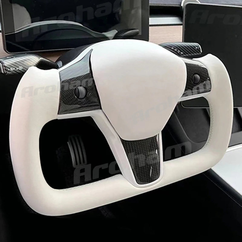 Yoke Steering Wheel No Heating Custom Carbon Fiber Or Full Leather For Tesla Model 3 Model Y 2017 2018 2019 2020 2021