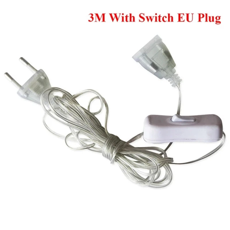 3m Plug Extender Wire Extension Cable EU/US Plug for LED String Light Wedding Decoration Led Garland DIY Natal Christmas Lights