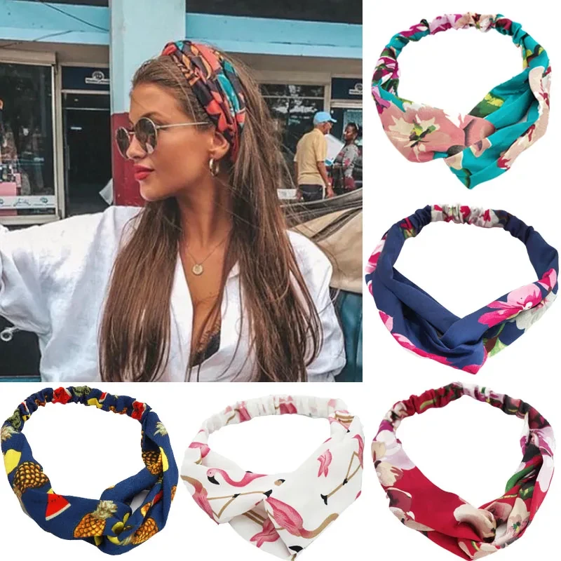 Fashion Women Girls Summer Bohemian Hair Bands Print Headbands Vintage Cross Turban Bandage Bandanas HairBands Hair Accessories