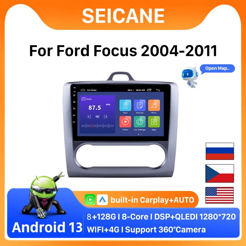 Seicane 2 DIN 9 Inch Android 10.0 DSP GPS Navigation Touchscreen Quad-core Car Radio For 2004 2005 2006-2011 Ford Focus Exi AT