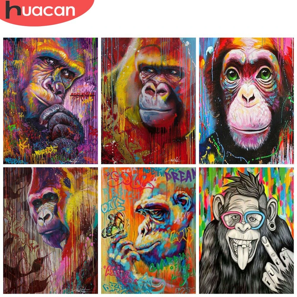 HUACAN Full Square/Round Diamond Painting 5d Gorilla DIY Diamond Embroidery Animal Mosaic Picture Home Decor