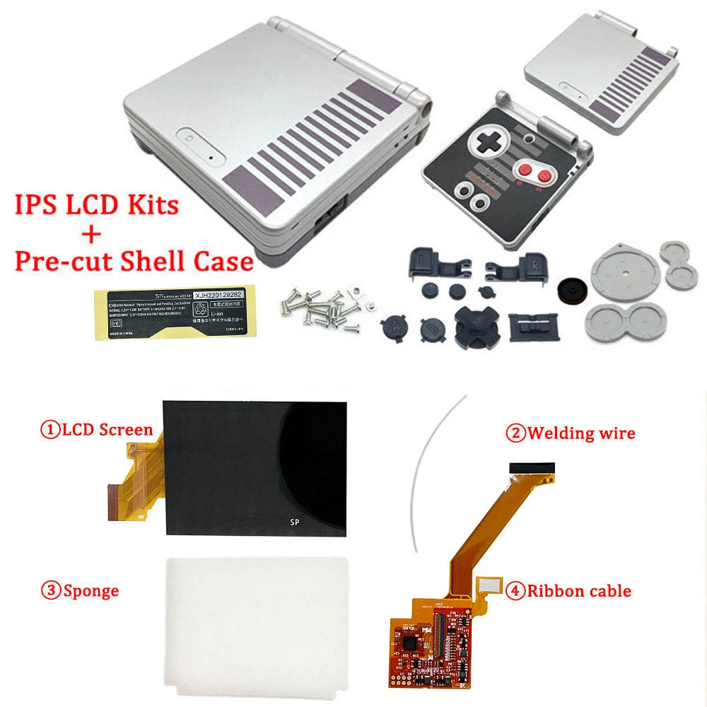IPS LCD Kits with pre-cut shell for GBA SP IPS LCD V2 Backlight Screen with shell case For GBASP Console Housing With Buttons