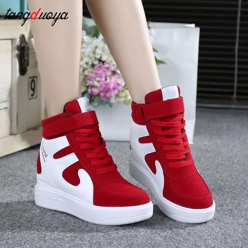 Hot Sales Rivets Black White Hidden Wedge Heels Casual Shoes tenis feminino High Top Shoes Trainers Women Zapatos Mujer 2021