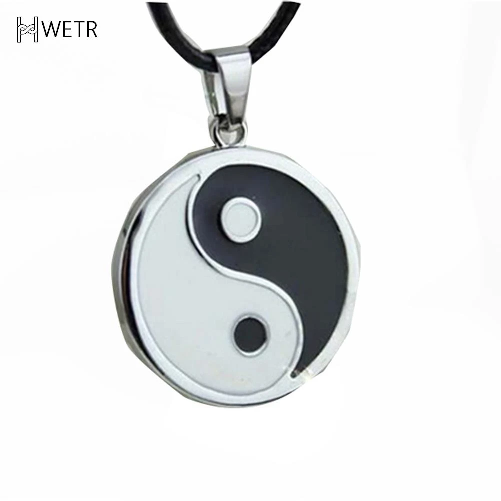 Stainless Steel Yin Ying Yang Pendant Necklace Black White Necklace Men PU Leather Necklaces Jewelry Vintage