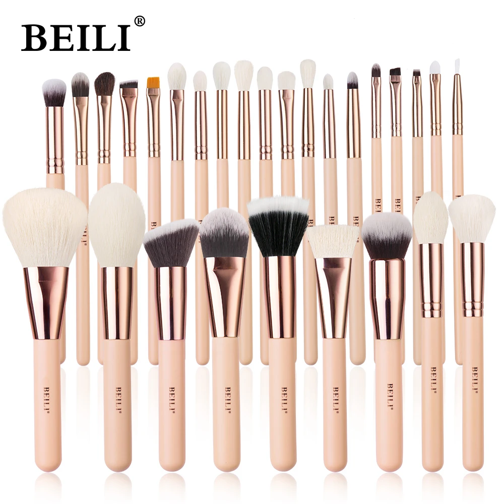 BEILI Pink Makeup Brushes High Quality Powder Foundation Blush Eyeshadow Make Up Brush Set  Natural Hair  brochas maquillaje