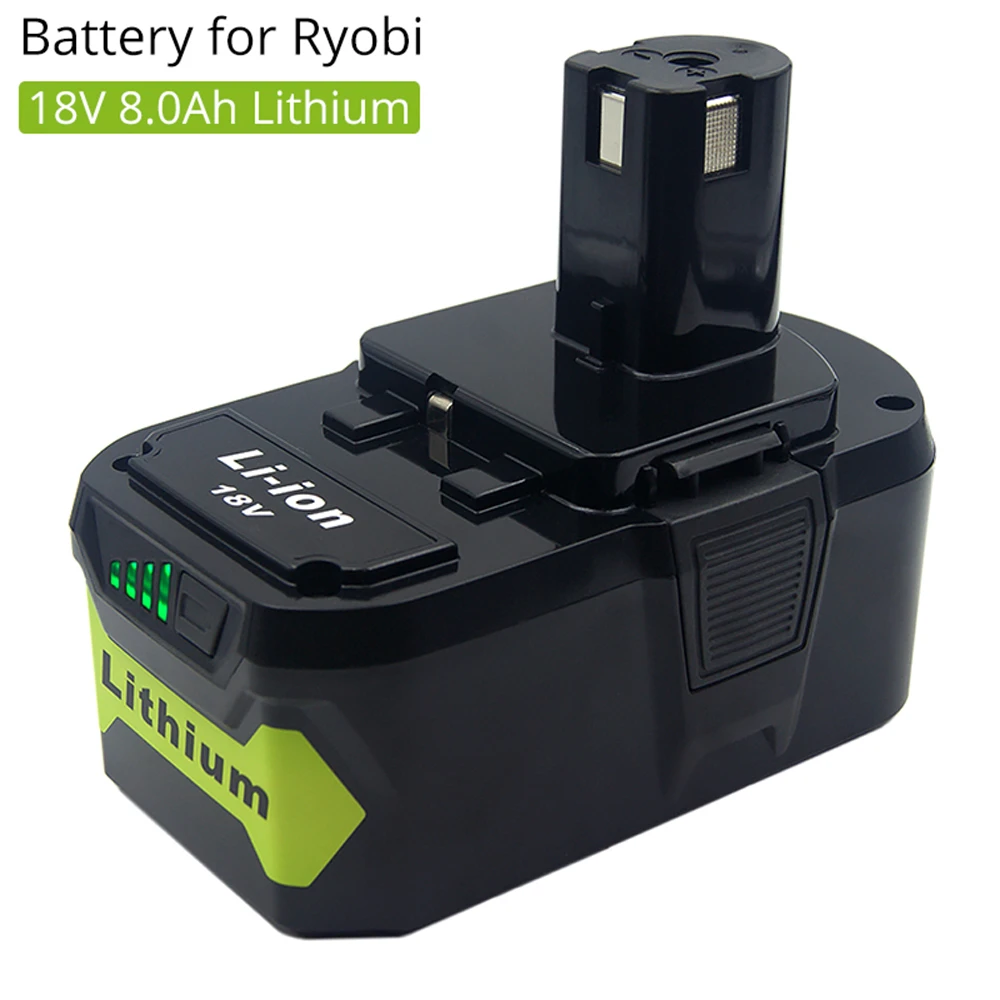 P108 8.0Ah 18V Lithium Ion Replacement Battery for Ryobi ONE+ P104 P105 P107 P106 RB18L60 RB18L50 RB18L40 Compact Power Tool