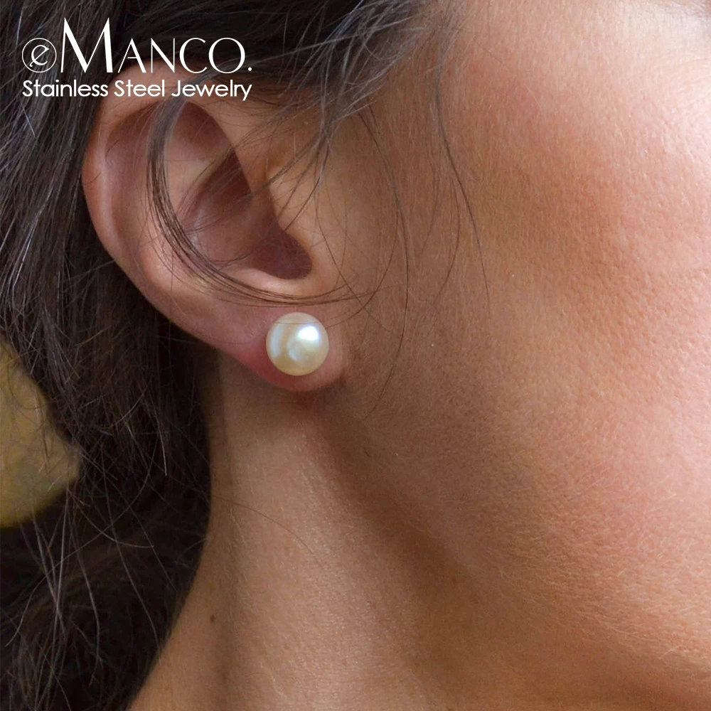 e-Manco korean style diameter 8mm stud earrings for women  sea shell Simulated-pearl hypoallergenic earings fashion jewelry