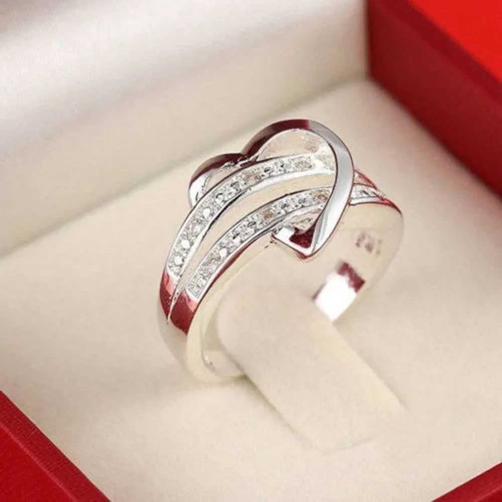 Fashion Women Rings Half heart-shaped Double Rhinestone Heart Love Women Wedding Ring Size 5 6 7 8 9 10 11 Ring Gift #289241