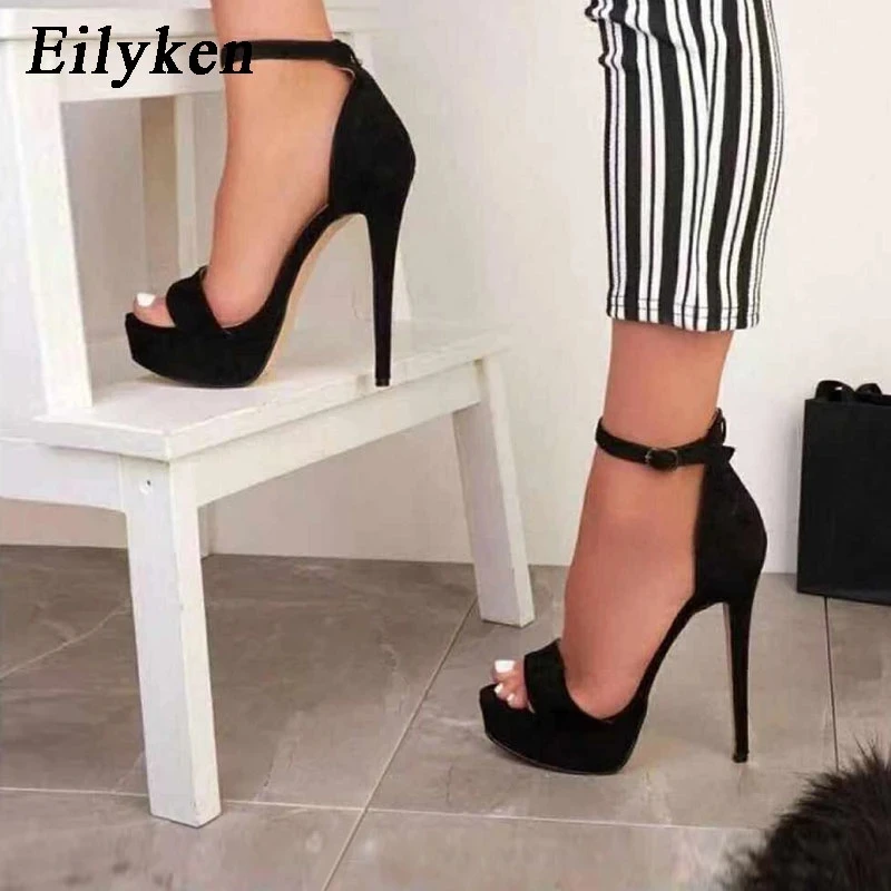 Eilyken Black Gladiator Buckle Strap Platform Sandals Women 2021 Summer Pumps Thin High Heels Club Party Shoes Ladies Sandalias