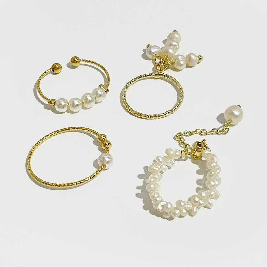 Peri'sBox 4 Designs Beaded Natural Freshwater Pearl Rings Cluster Irregular Rings for Women Tassel Minimalist Elegant Ring 2020