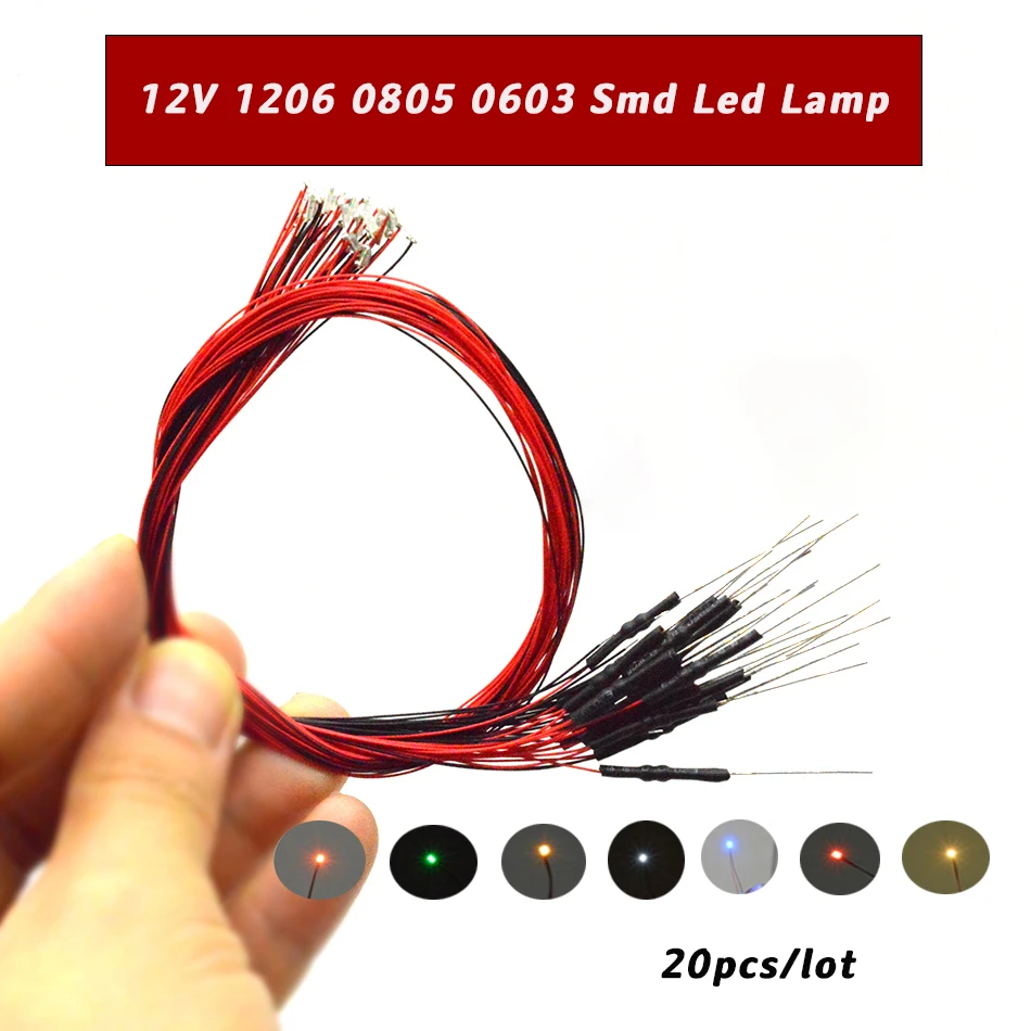 0805 1206 0603 SMD Led Lamp With 1.5K Resistance Model Train DIY Model Making HO N OO Scale Pre-Soldered Micro Litz Wired Chip