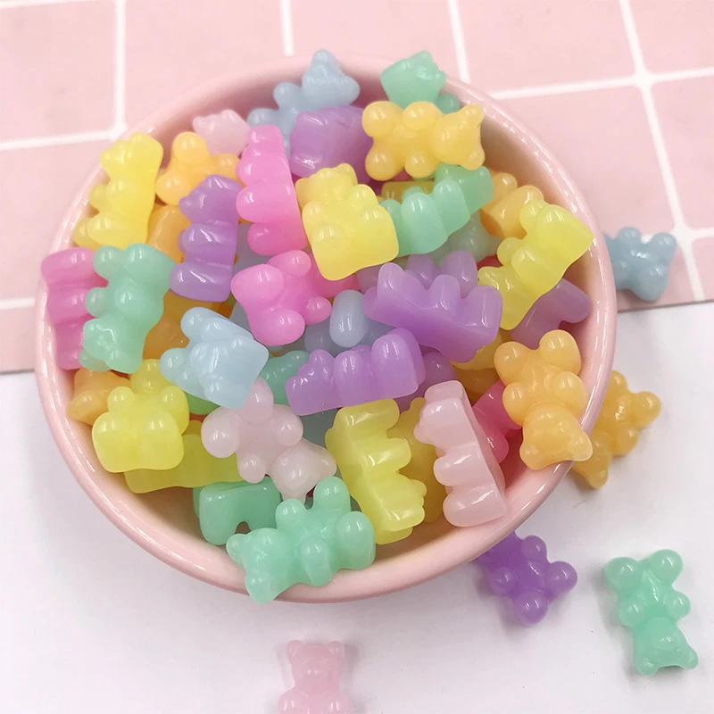 20Pcs Mix Jelly Color Bear Charms Flat back Resin Cabochon Kawaii Decoration Craft DIY Jewelry Making Hair Accessories Scrapbook