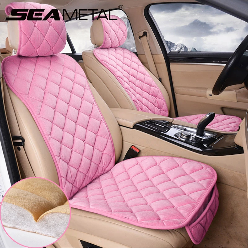 Plush Car Seat Cover Set Universal Pink Seat Cushion Auto Seat Protector Mat Automobile Covers fit most Car Interior Accessories