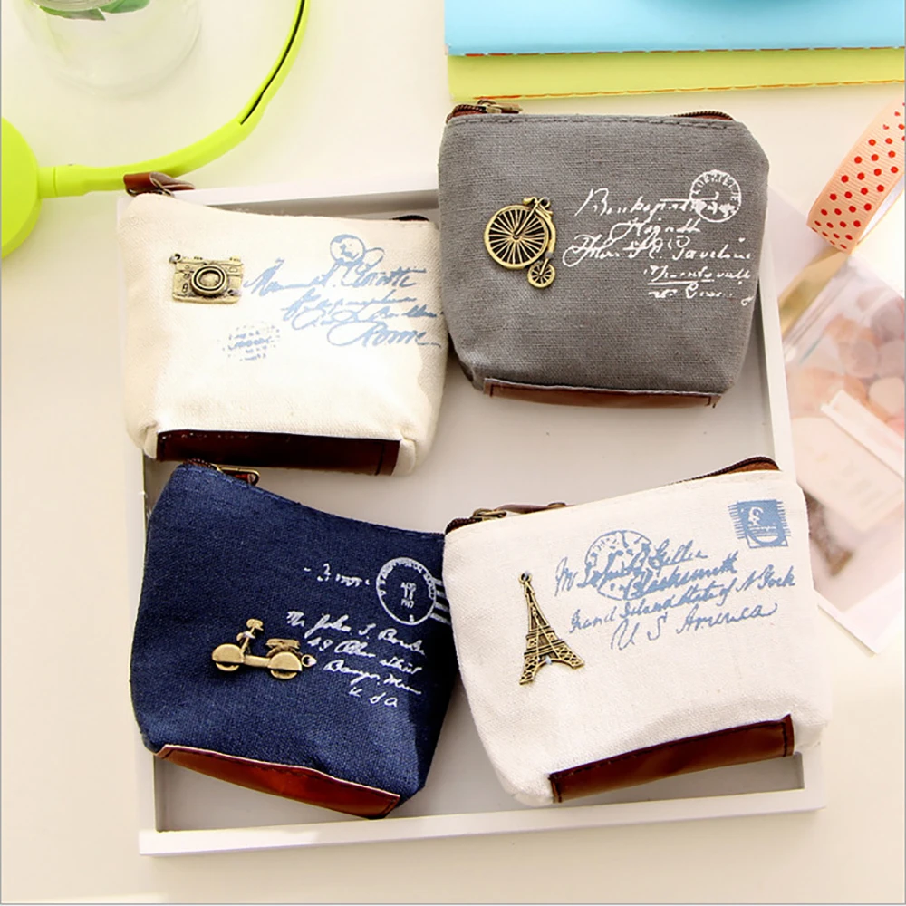 1pc Canvas Coin Purse Zipper Wallet Small Coin Bag Case Classic Pouch Holder Key Bag Card Holder Fashion Accessories