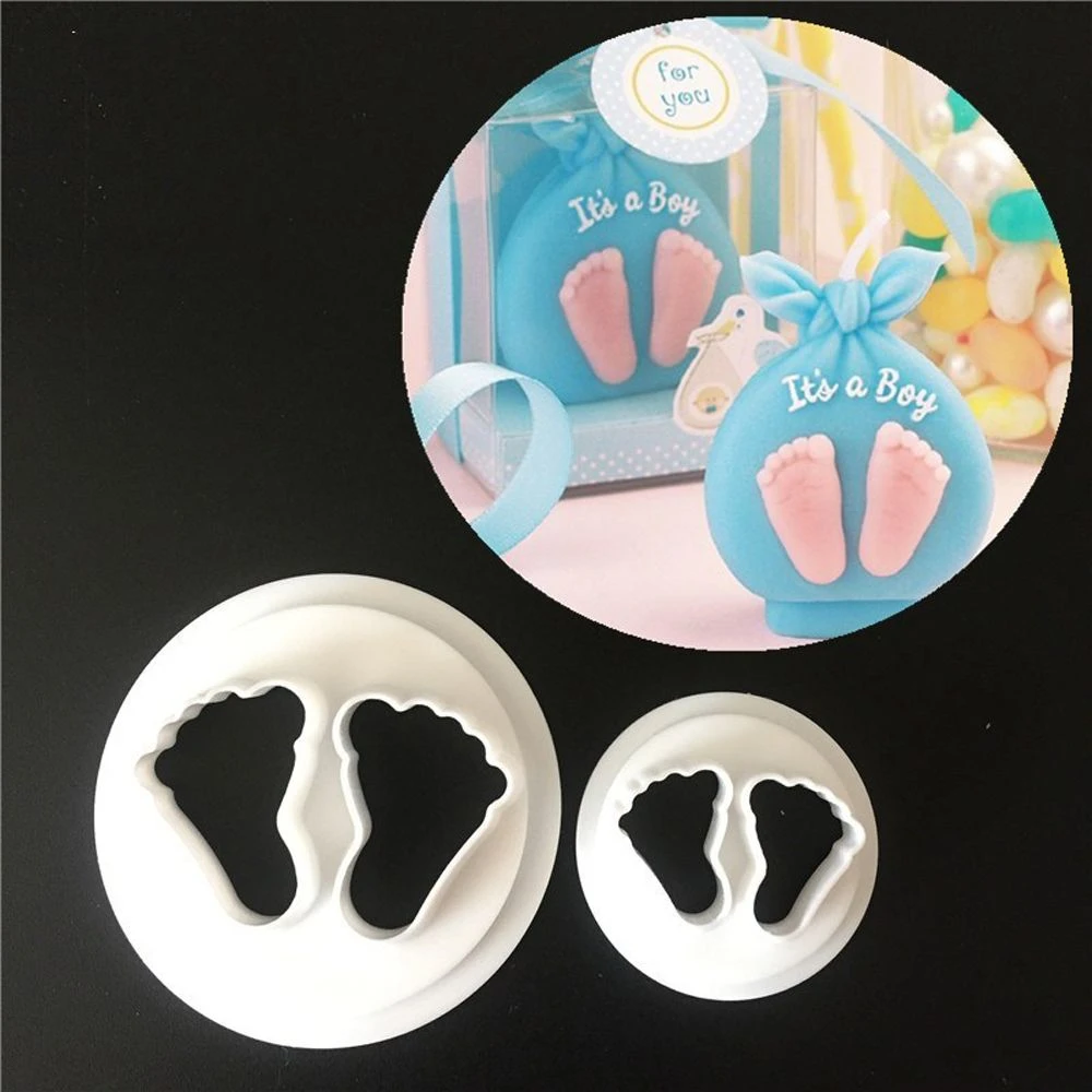 2Pcs 3D Baby Feet Shape Mold DIY Cookie Fondant Chocolate Mold Bakeware Sugar Craft Baking Dish Cake Decorating Tools