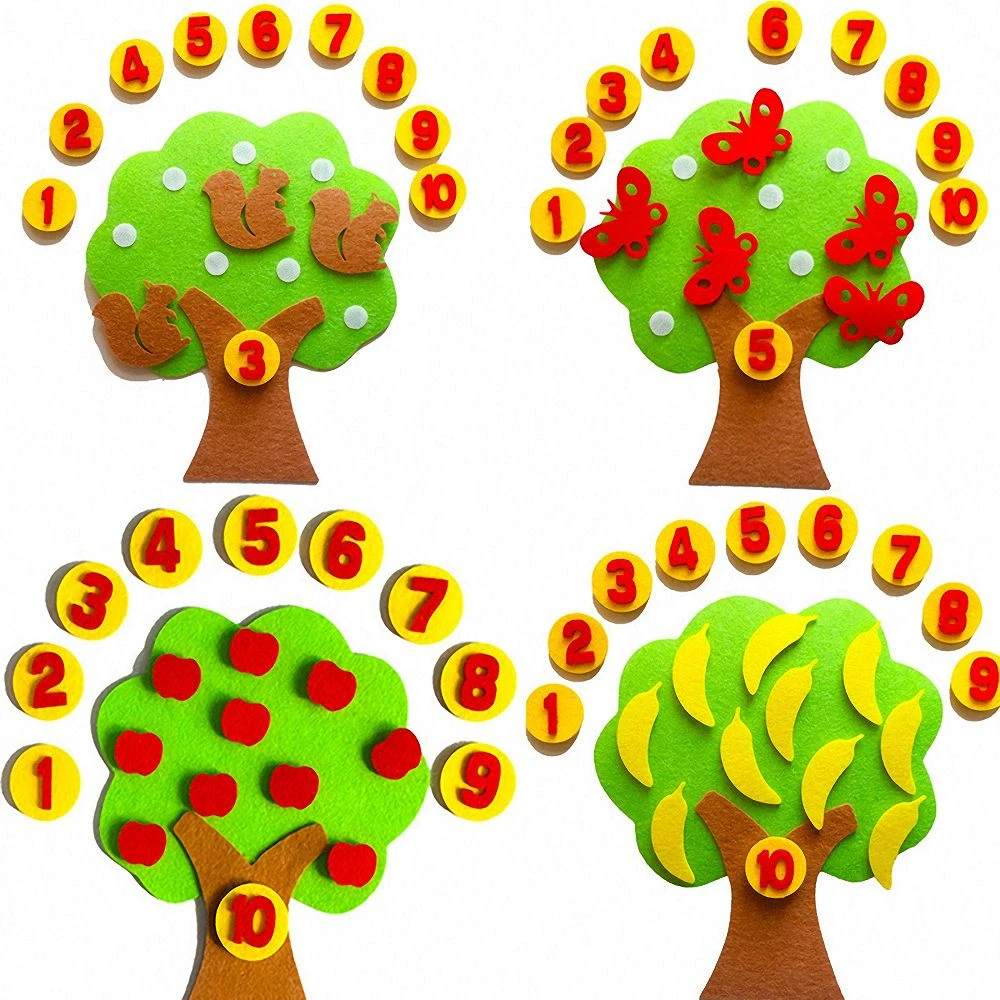 Kids Montessori Toys DIY Non-woven Apple Tree Numbers Counting Toy Math Toy Educational Learning Toys for Children Teaching Aids