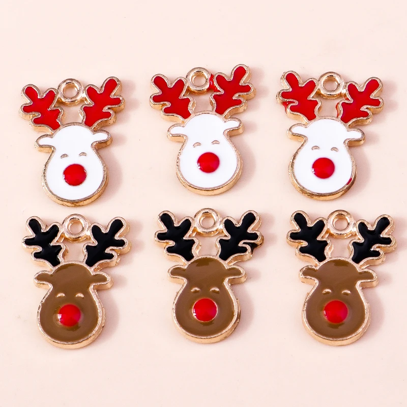 10pcs 12*16mm Cartoon Enamel Christmas Elk Charms for Earrings Pendants Bracelets Making Handmade Craft DIY Jewelry Decoration