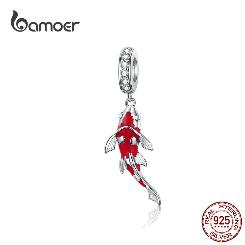 BAMOER Enamel Fish Pendant 925 Sterling Silver DANGLE CHARM Fit Bracelet Necklace Women Fine Jewelry BSC085