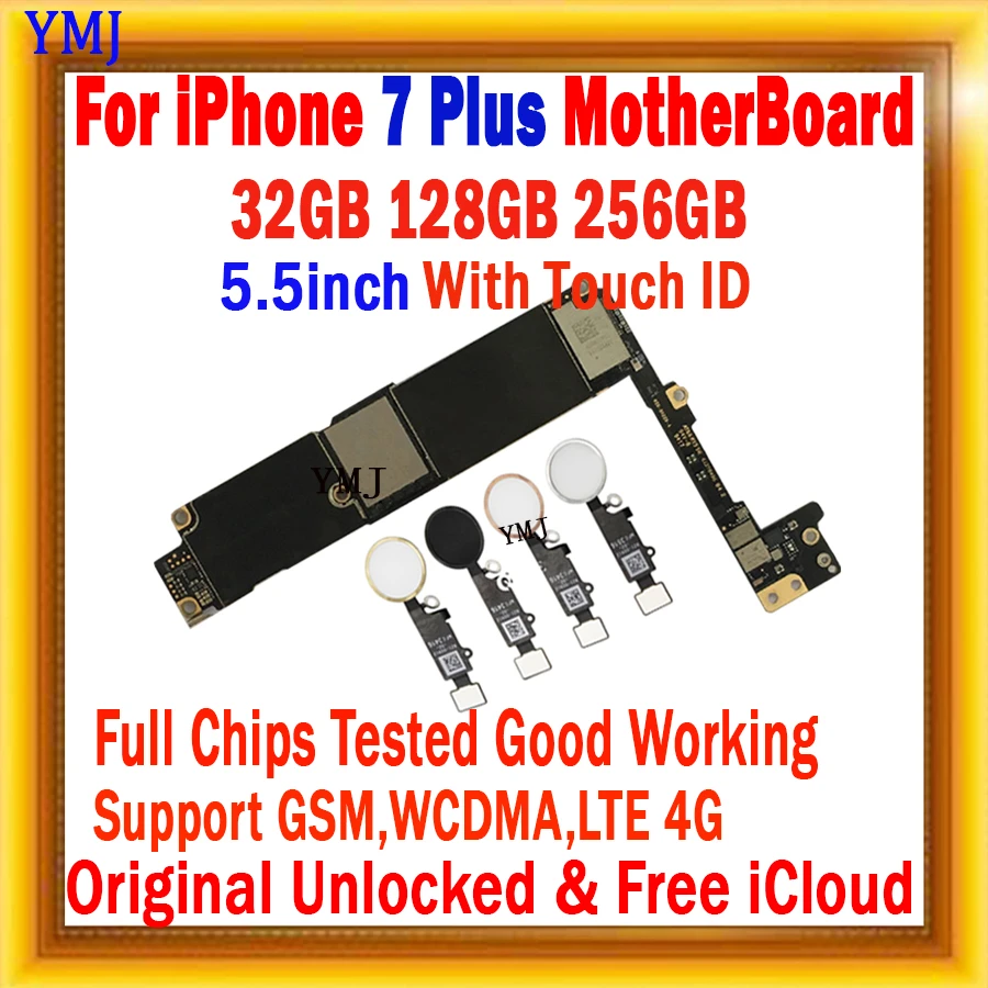 Factory unlocked for iphone 7 Plus 5.5inch Motherboard With/No Touch ID, Original Mainboard, Free iCloud logic board 100% tested