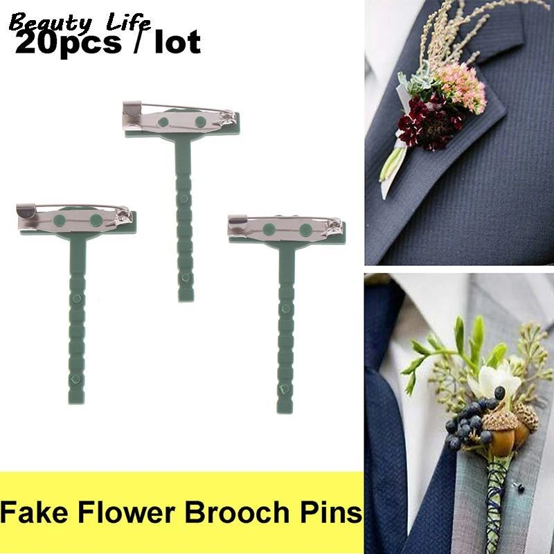 20pcs Plastic Metal Brooches Unisex Shirt Collar Pins Fake Flower Brooch Pins Women Men brooch Wedding Decor Tool Party Supplies