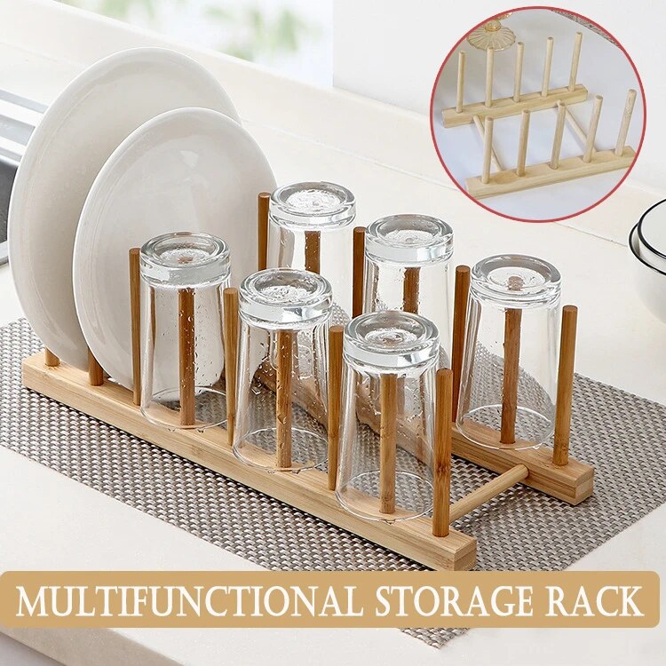 Layer Bamboo Dish Rack Drainboard Drying Drainer Storage Holder Stand Kitchen Cabinet Organizer for Dish/ Plate/ Bowl/ Cup