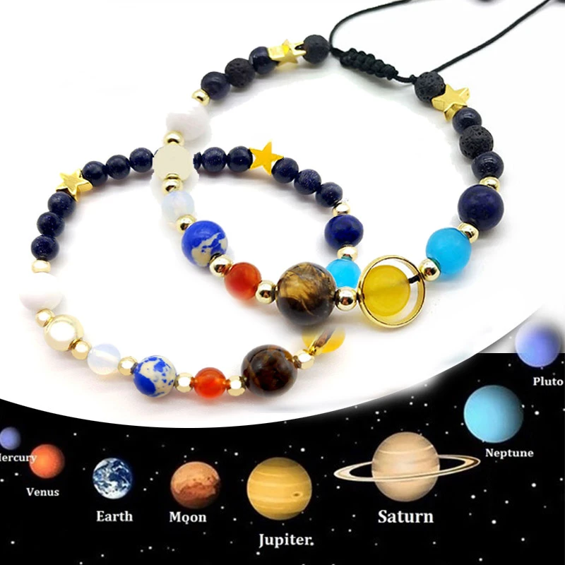 Universe Eight Planets Beads Bangles & Bracelets Fashion Jewelry Natural Solar System Energy Bracelet for Women or Men Chritmas