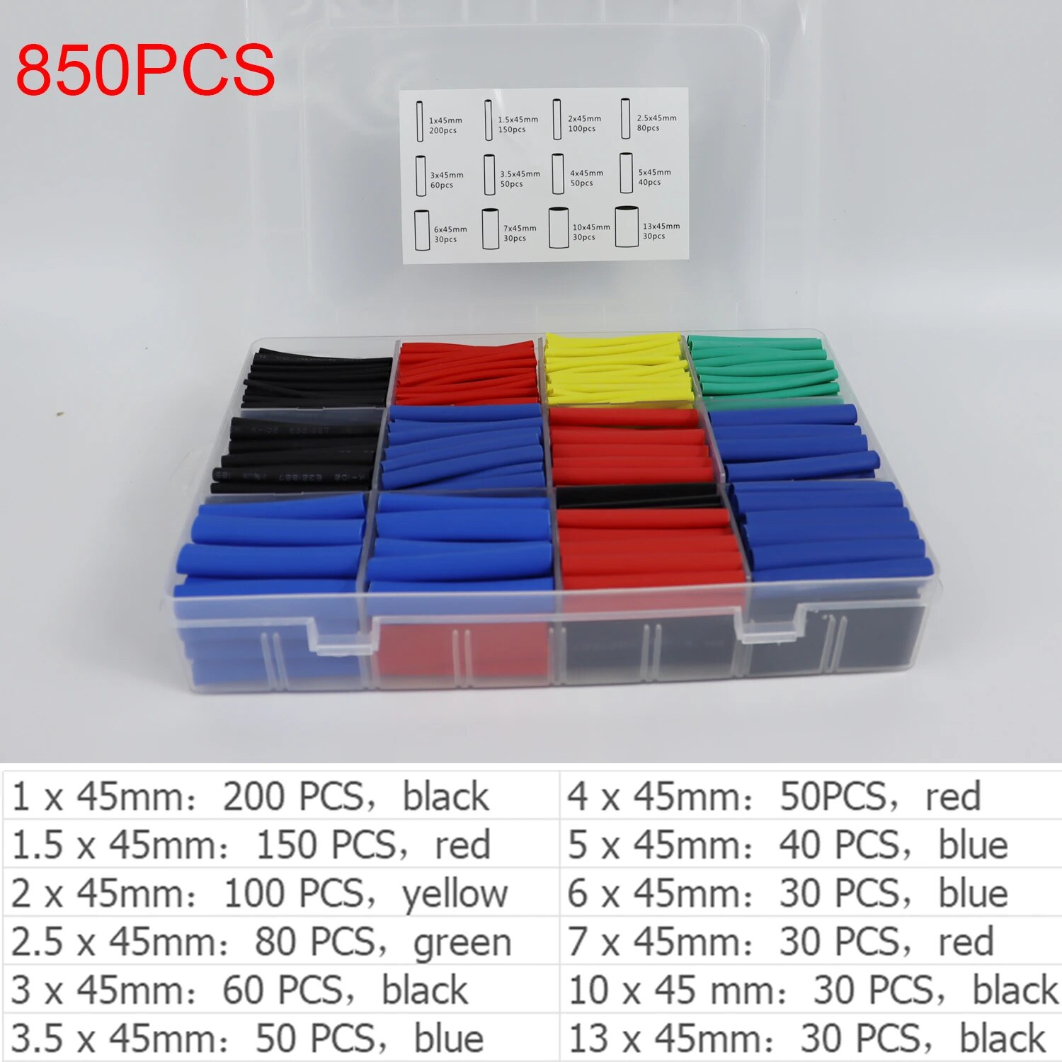 850pcs Heat Shrink Tubing 2:1 5 Color Electrical Wire Cable Wrap Kit 12 Sizes Heat Shrink Tube Assortment with Storage Case