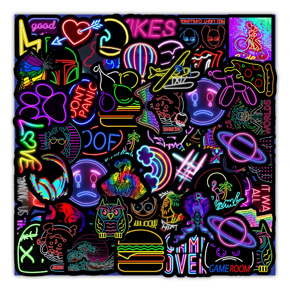 10/30/50/100PCS Neon Light Graffiti Stickers Laptop Luggage Suitcase Motorcycle Waterproof Cartoon Decals Toys Sticker For Kids