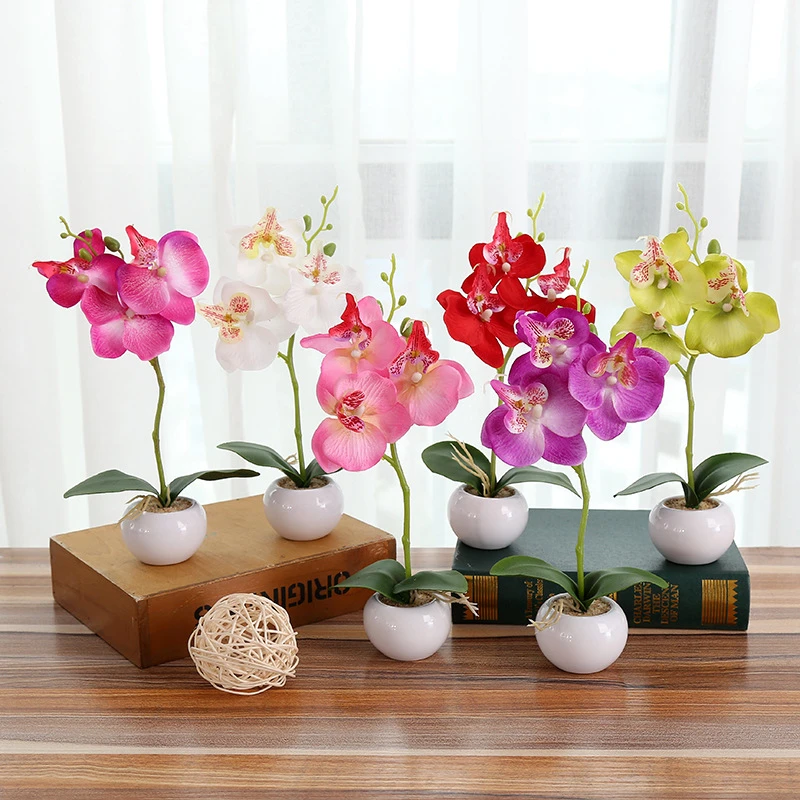 One Set Potted Bonsai Fake Plants Artificial Butterfly Orchid Flower for Home Garden Decoration Flower Arrangement Accessories